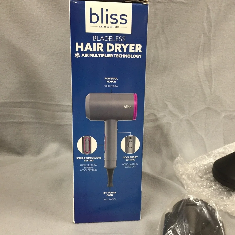 Bliss Bath & Home Bladeless Hair Dryer Air Multiplier Gray Pink 1800W-2000W